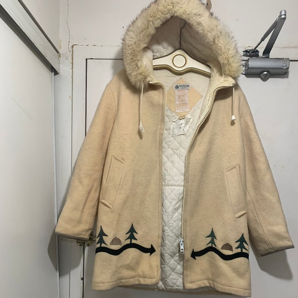 VINTAGE HUDSON'S BAY COMPANY FUR TRIM HOODIE  WOOL TRENCH COATS SIZE S